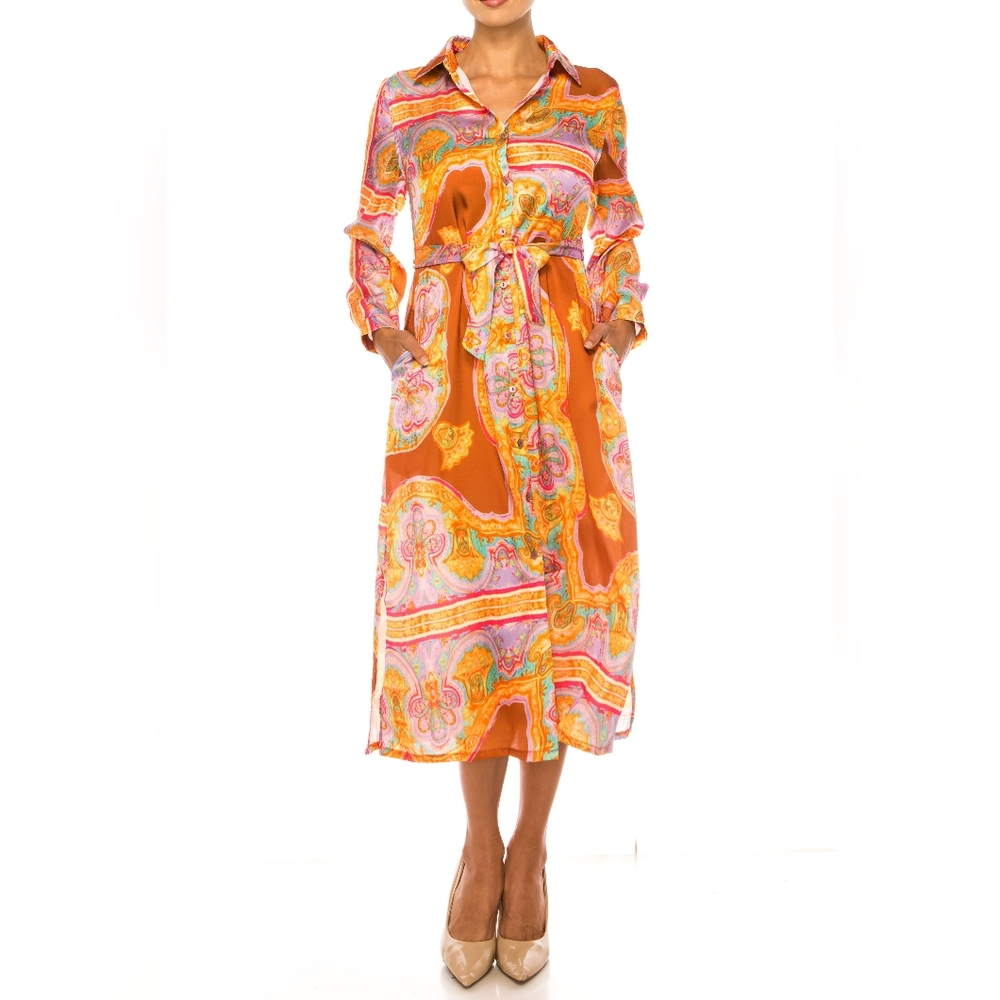 Paparazzi Abstract Print Long Sleeve Shirt Dress